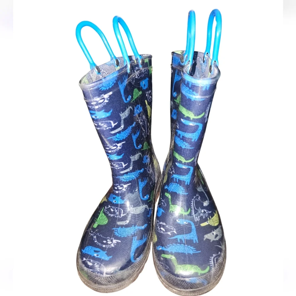 Kids Dinosaur Print Rain Boots - Blue and Green